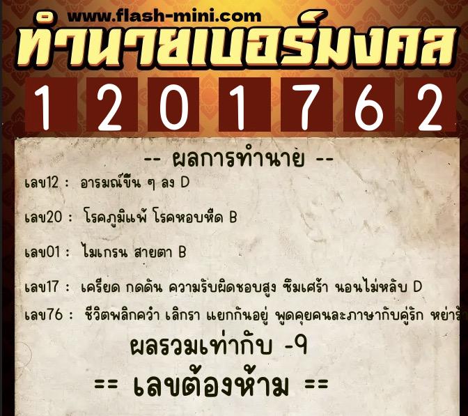 ทำนายเบอร์มงคล 0XX-1201762  ทำนายเบอร์มงคล หมายเลข 095-120176 