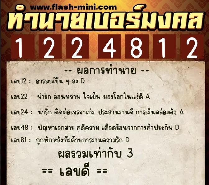 ทำนายเบอร์มงคล 0XX-1224812  ทำนายเบอร์มงคล หมายเลข 080-122481 