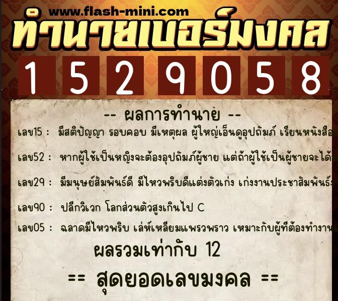 ทำนายเบอร์มงคล 0XX-1529058  ทำนายเบอร์มงคล หมายเลข 067-152905 