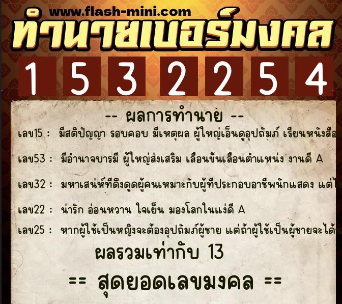 ทำนายเบอร์มงคล 0XX-1532254  ทำนายเบอร์มงคล หมายเลข 081-153225 