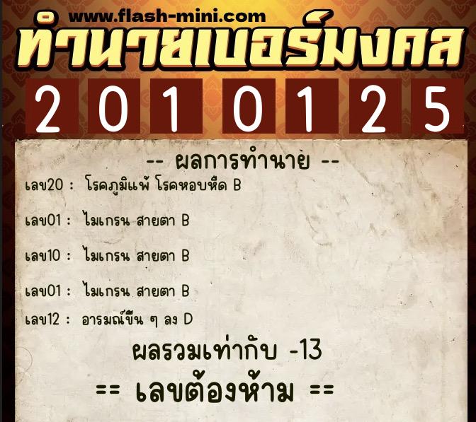 ทำนายเบอร์มงคล 0XX-2010125  ทำนายเบอร์มงคล หมายเลข 095-201012 