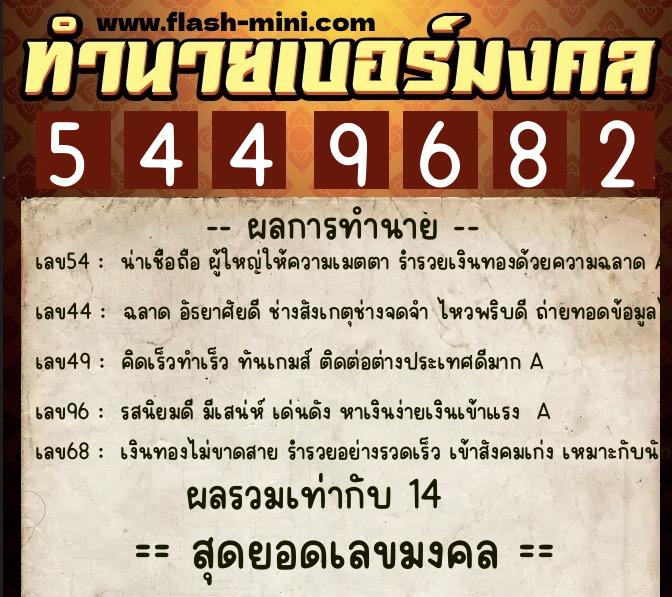 ทำนายเบอร์มงคล 0XX-5449682  ทำนายเบอร์มงคล หมายเลข 091-544968 