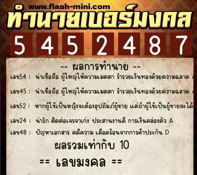 ทำนายเบอร์มงคล 0XX-5452487  ทำนายเบอร์มงคล หมายเลข 094-545248 