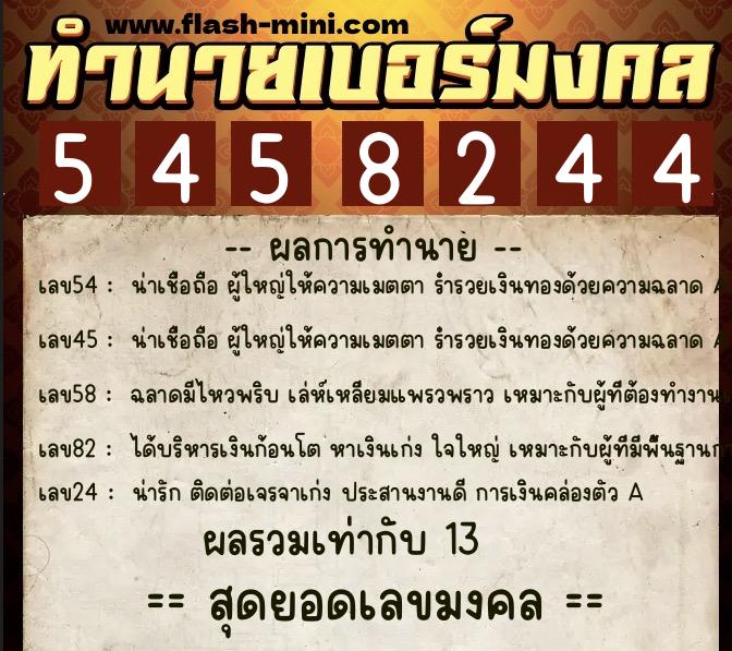 ทำนายเบอร์มงคล 0XX-5458244  ทำนายเบอร์มงคล หมายเลข 060-545824 