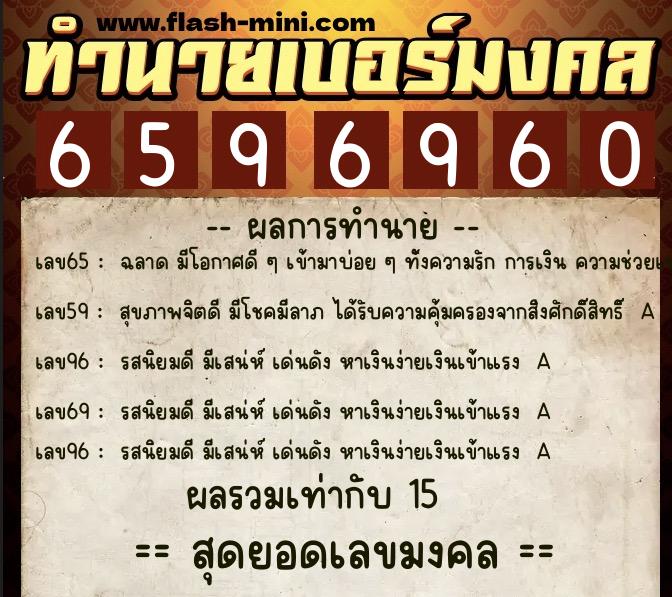 ทำนายเบอร์มงคล 0XX-6596960  ทำนายเบอร์มงคล หมายเลข 068-659696 