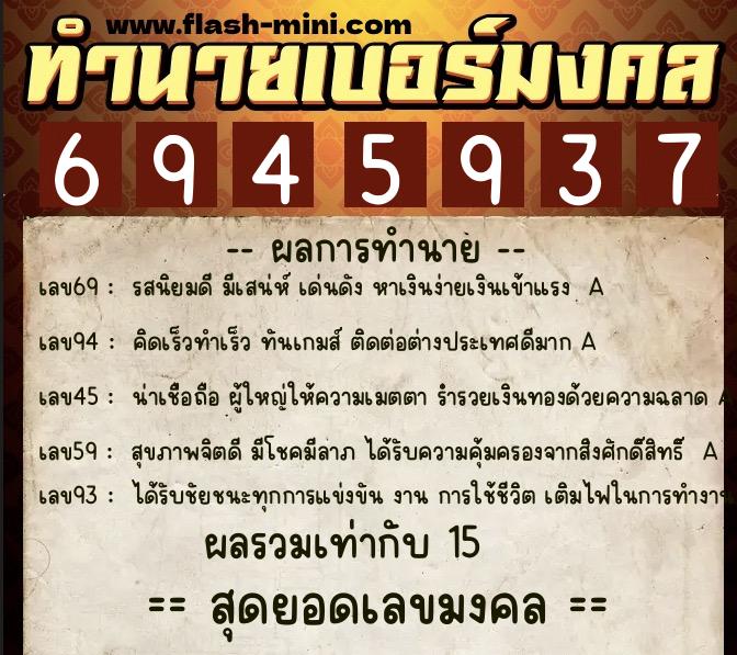 ทำนายเบอร์มงคล 0XX-6945937  ทำนายเบอร์มงคล หมายเลข 080-694593 