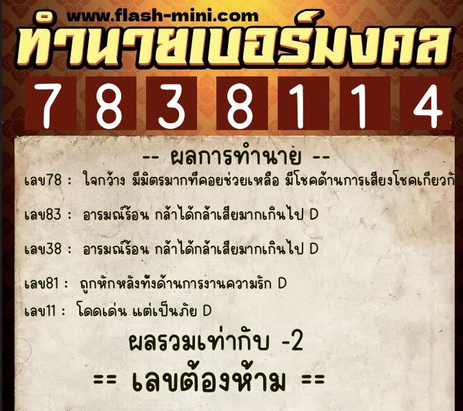 ทำนายเบอร์มงคล 0XX-7838114  ทำนายเบอร์มงคล หมายเลข 095-783811 