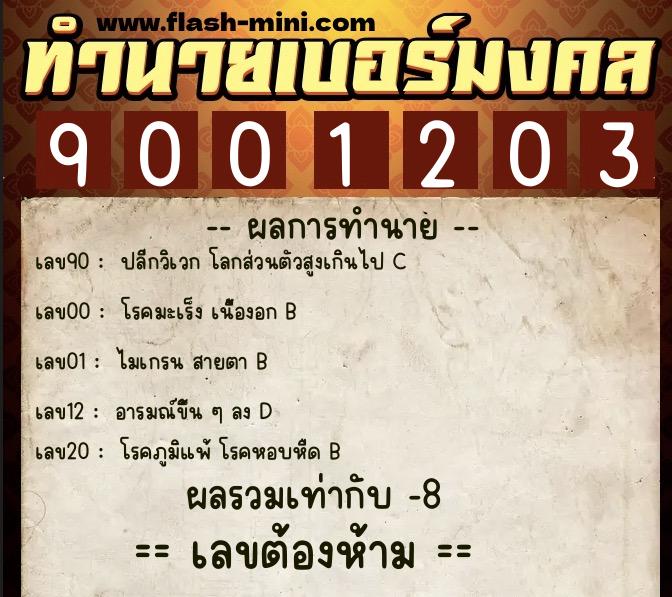 ทำนายเบอร์มงคล 0XX-9001203  ทำนายเบอร์มงคล หมายเลข 060-900120 